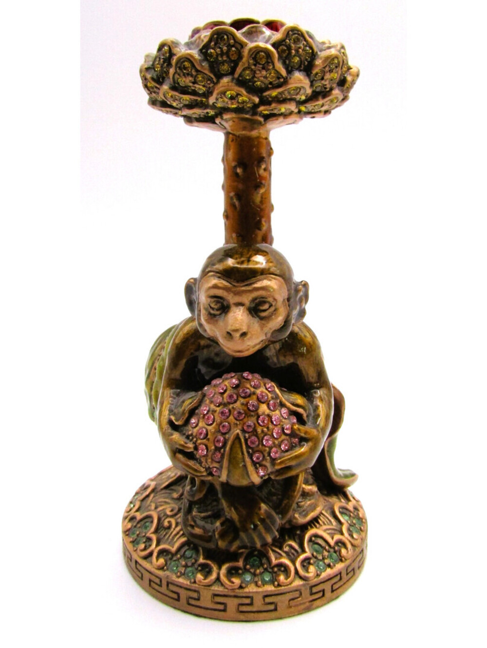 Edgar Berebi 7643/9 Monkey Candlestick Topaz Mix Glaze and Museum Gold Plate